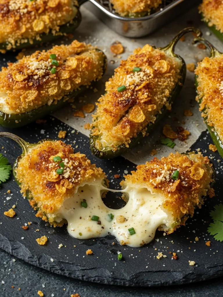 Jalapeño peppers stuffed with cream cheese and cooked until golden in an air fryer