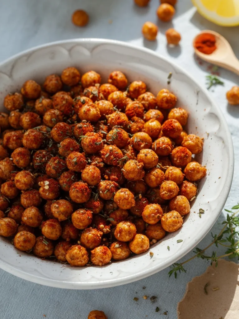 Roasted chickpeas seasoned with spices and cooked until crispy in an air fryer