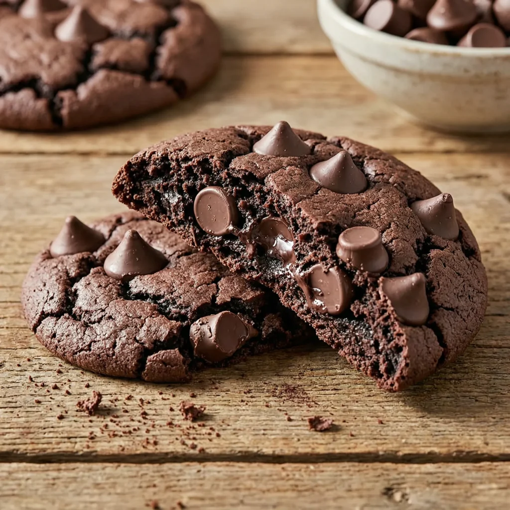 Rich double chocolate cookies with chocolate chips and cocoa flavor