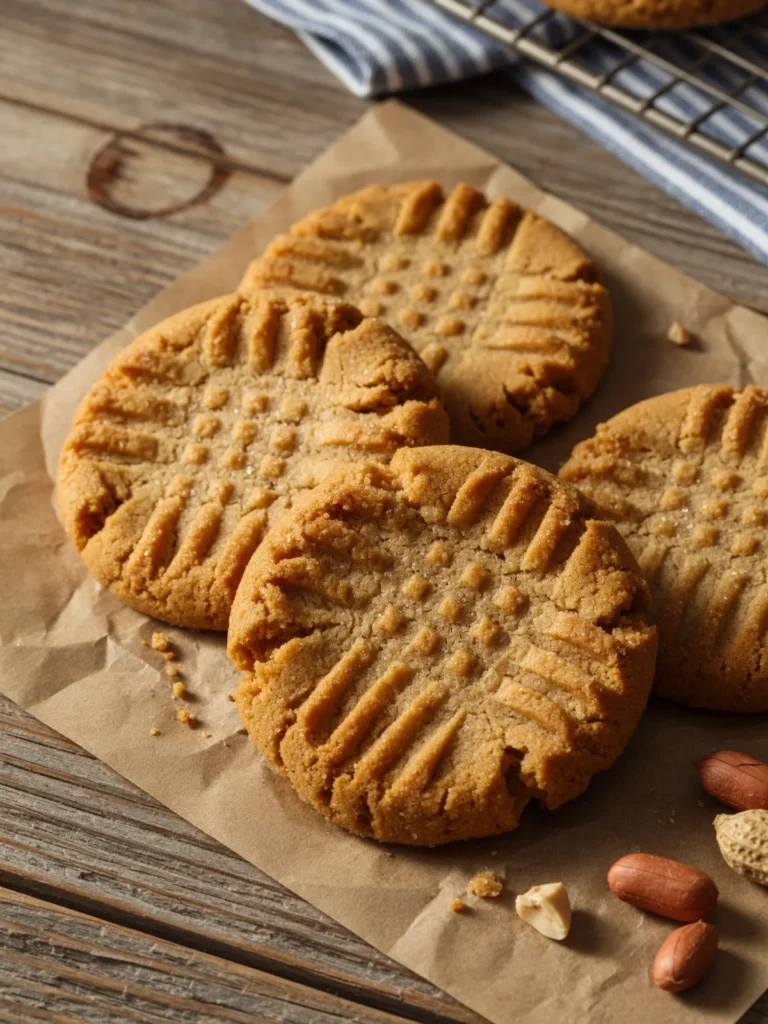 Homemade peanut butter cookies with classic fork pattern on top