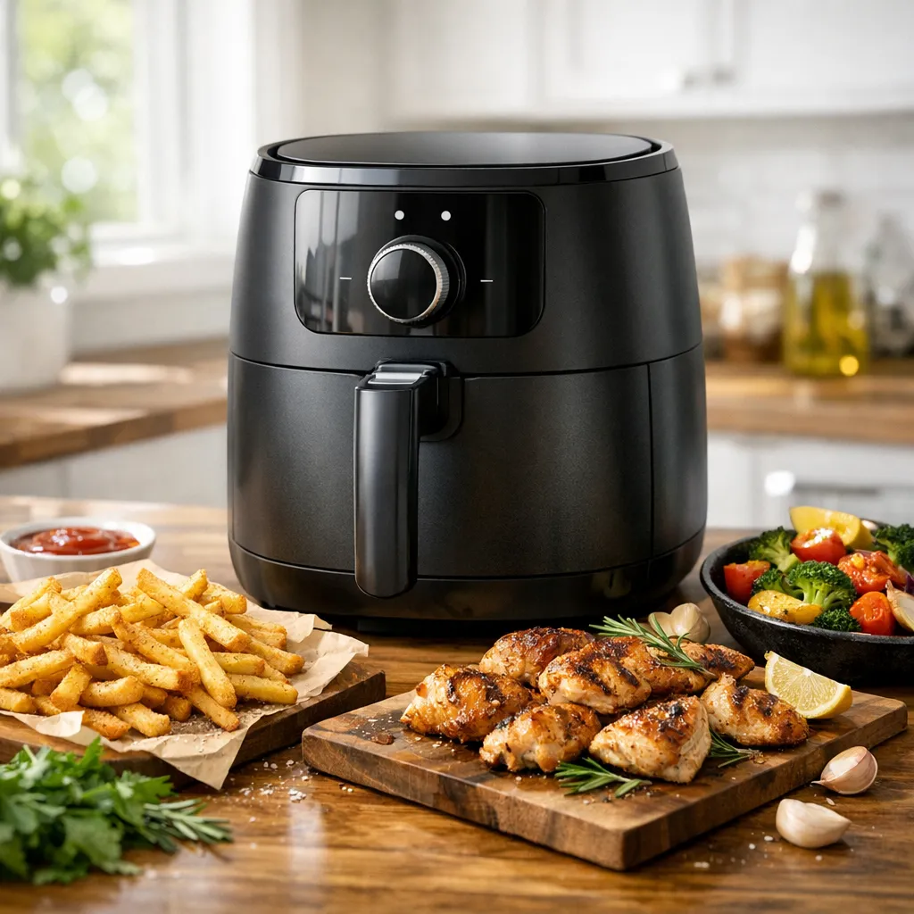 Best air fryer for beginners on a modern kitchen counter with crispy homemade meals