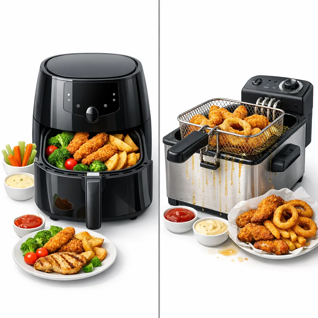 Comparison between an air fryer and a deep fryer for healthier cooking